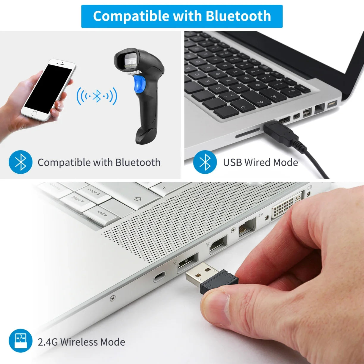skener barkodova sa bluetooth usb i 2.4g bezicnim povezivanjem