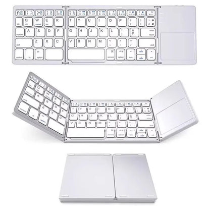 Bela sklopiva bezicna tastatura sa touchpadom otvorena i sklopljena