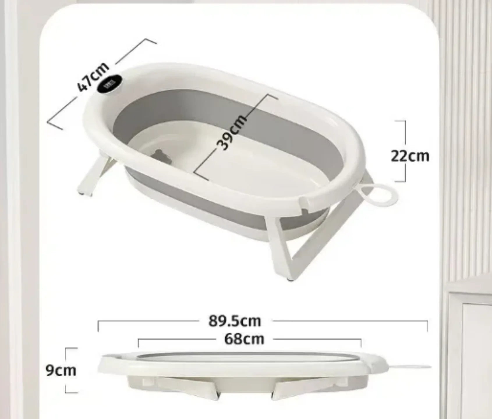 Dimenzije sklopive kadice za bebe u otvorenom i sklopljenom polozaju