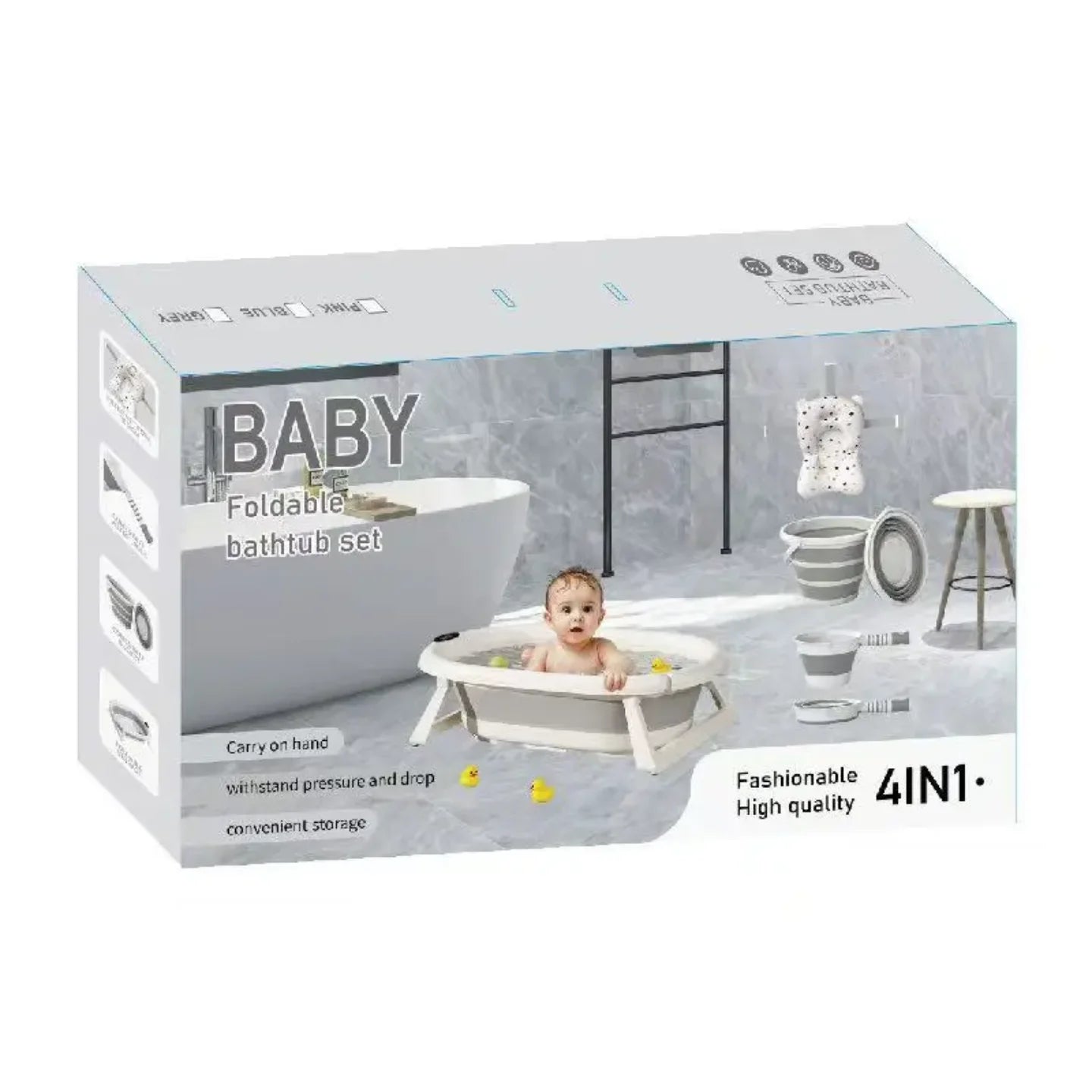 Kutija sklopive kadice za bebe 4u1 sa prikazom seta