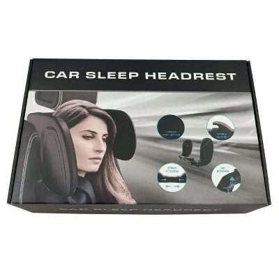 Pakovanje auto jastuka za glavu "Sleep Headrest", prikazuje primenu i karakteristike proizvoda za udobno putovanje.
