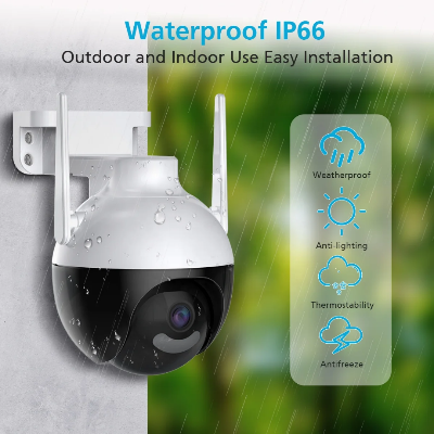 Smart IP WiFi kamera za video nadzor. Vodootporna IP65, za unutrasnju i spoljasnju upotrebu, laka za instalaciju i podesavanje.