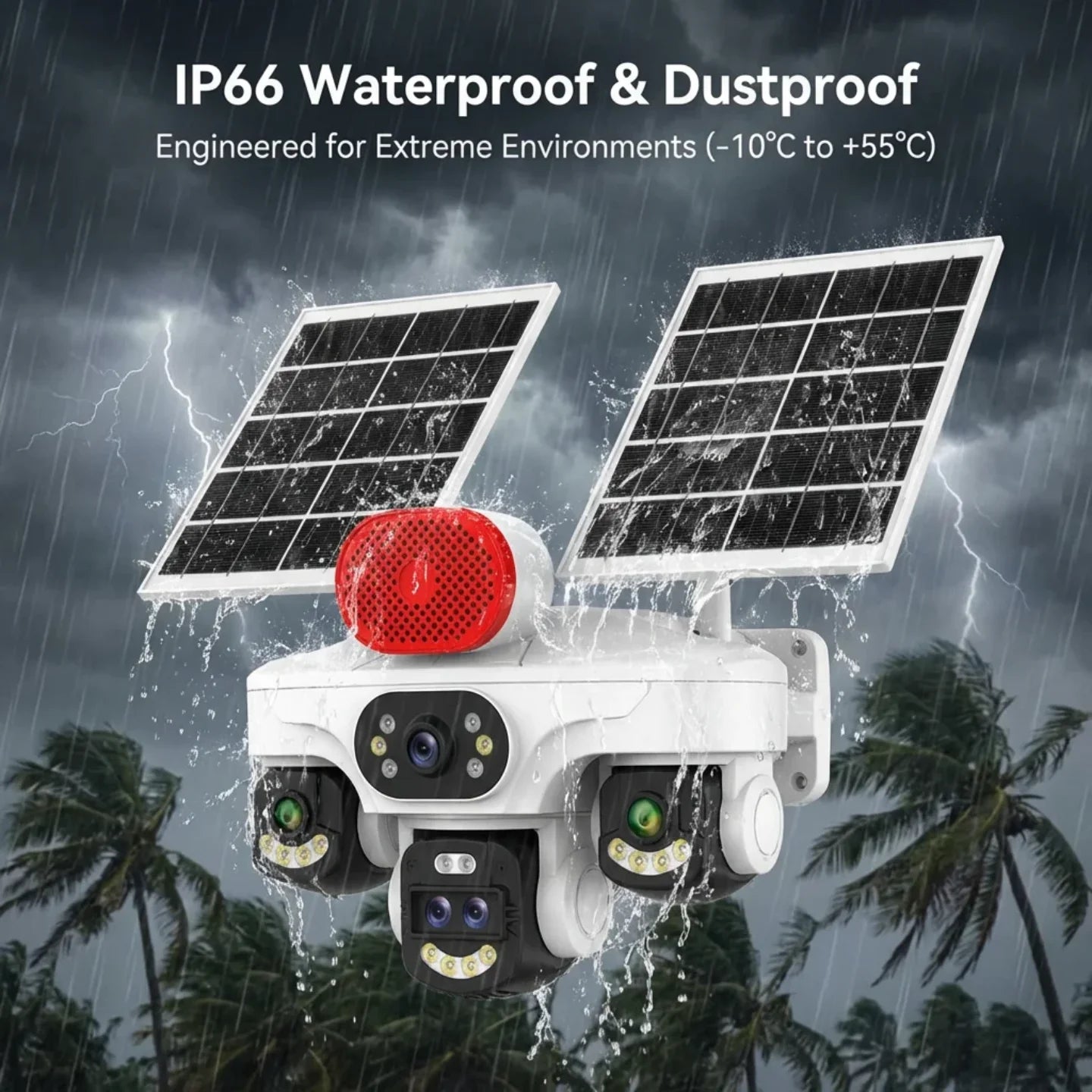 Solarna 4G kamera sa dva solarna panela u olujnim uslovima sa IP66 zastitom