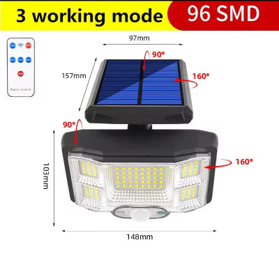 Solarna lampa sa 3 nacina rada daljinskim upravljacem 96 SMD led dioda i podesivim senzorom