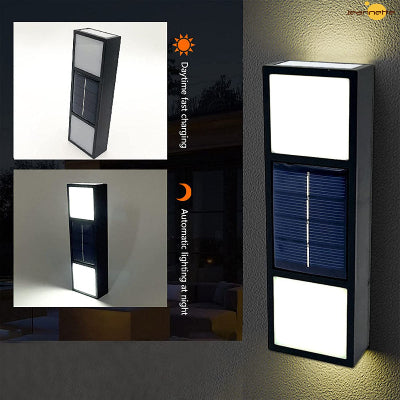 Prikaz solarne zidne lampe u varijanti crne boje, pogodno za kucnu rasvetu, bastu, terasu i zidove.
