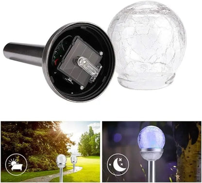 Detalj solarne LED kugle sa staklenom kupolom.