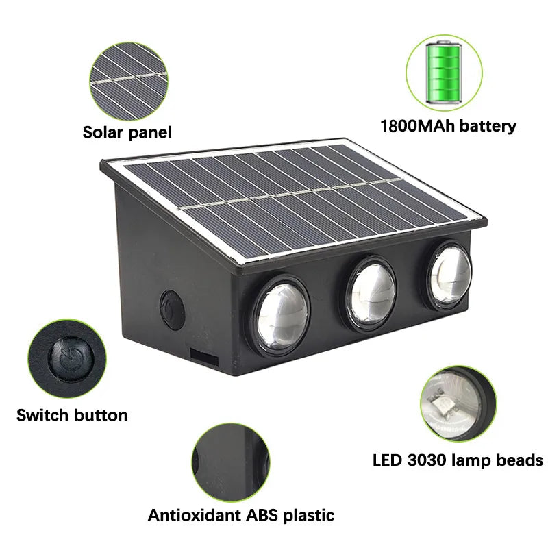 solarna led lampa sa 1800mah baterijom 6 led dioda i prekidacem detalji