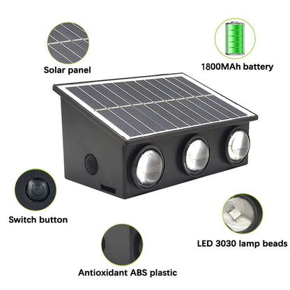 solarna led lampa sa 1800mah baterijom 6 led dioda i prekidacem detalji