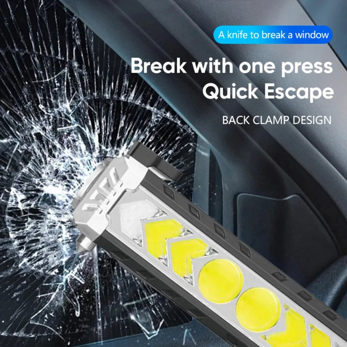 Solarna LED lampa sa spicem za lomljenje auto stakla u hitnim situacijama