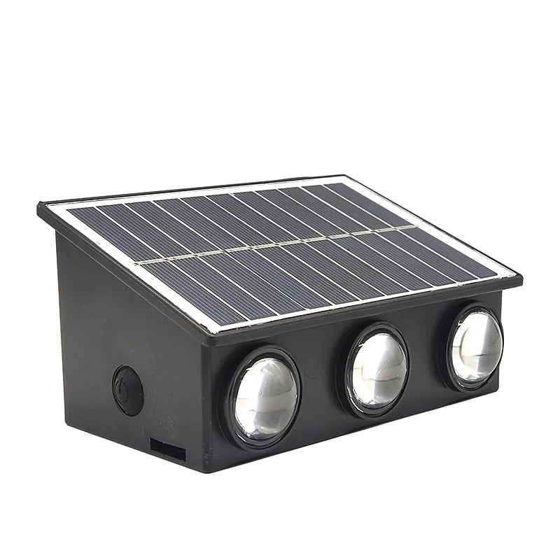 crna solarna led lampa sa tri svetla ugaoni prikaz