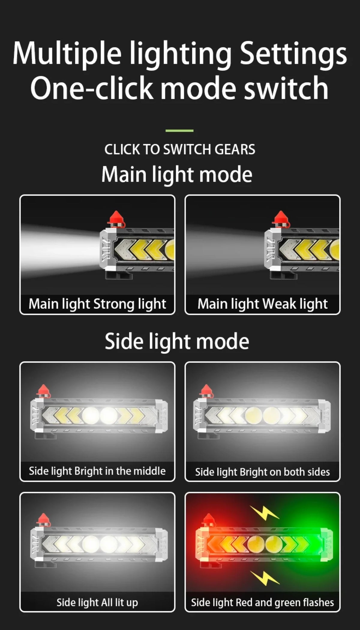 Rezimi rada solarne LED lampe sa glavnim i bocnim svetlom