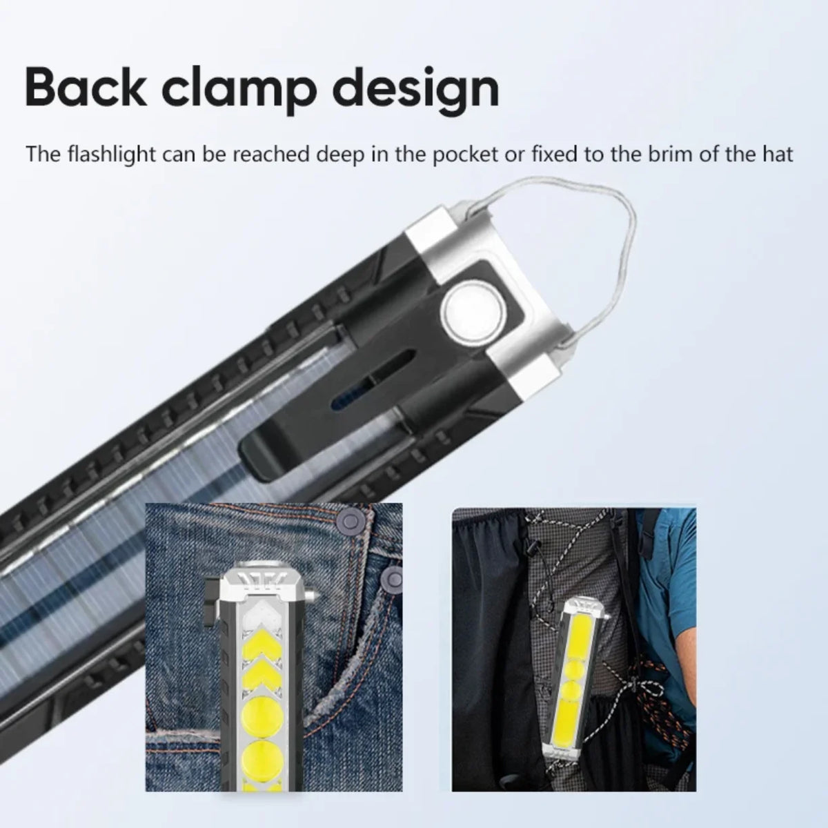 Solarna LED lampa sa zadnjim klipom za dzep i ranac