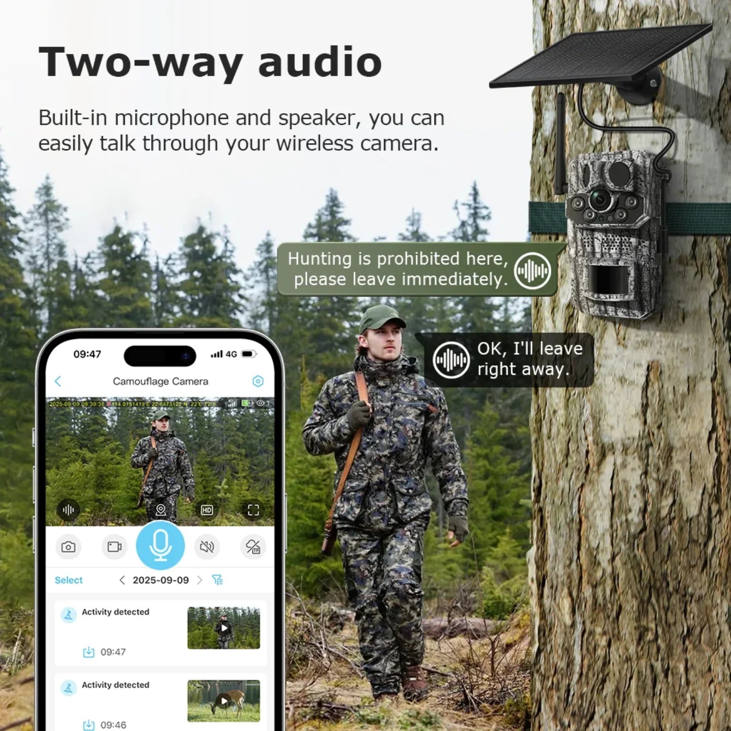 Solarna lovacka kamera sa dvosmernim audio razgovorom preko telefona