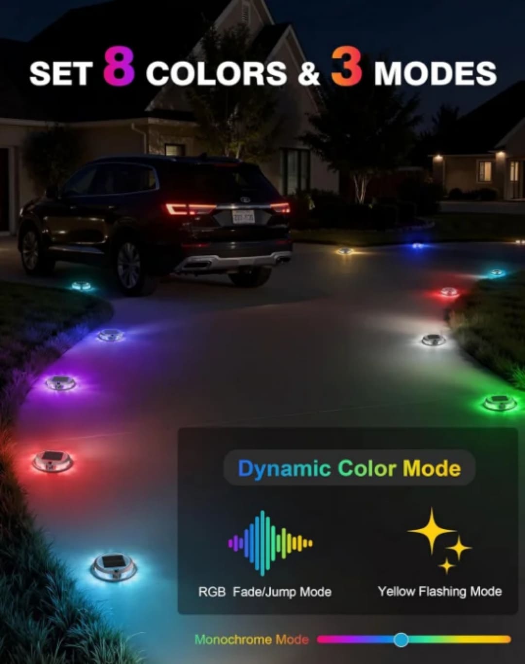 Solarna podna lampa sa osam boja i tri moda rada ukljucujuci automatsko menjanje boja