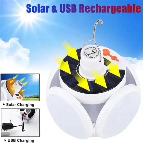 Solarna i USB punjiva LED lampa. Prenosiva lampa za kampovanje sa solarnim i USB punjenjem. Lampa za hitne situacije. 