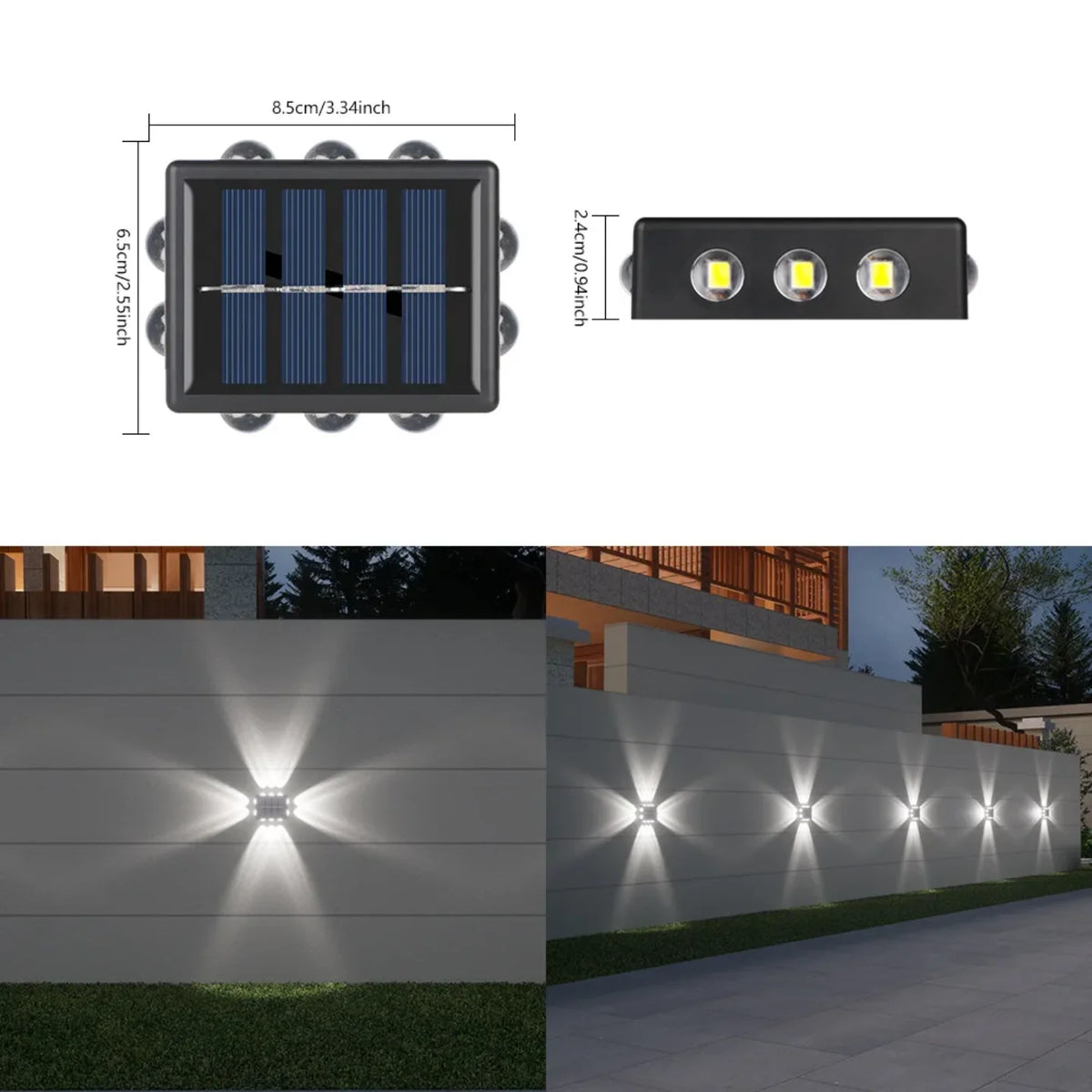 Dimenzije solarne zidne lampe i efekat cetiri svetlosne strane na zidu