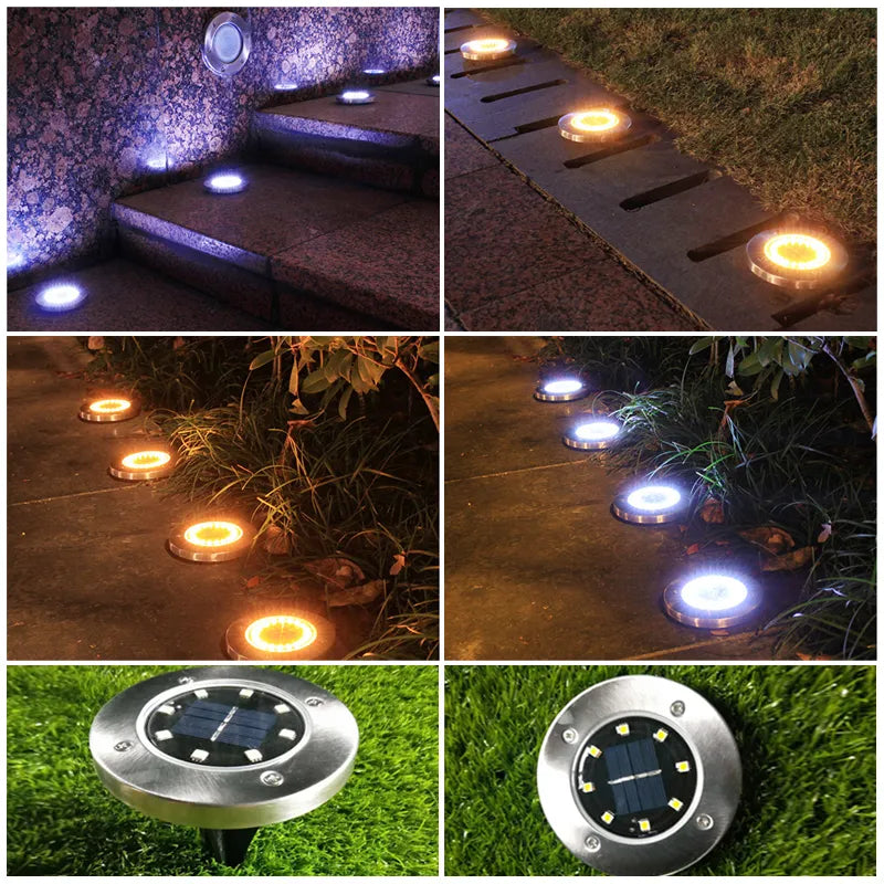 led solarne lampe postavljene duz staze u dvoristu