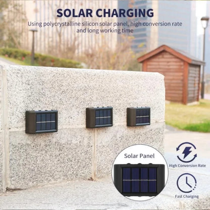 Solarne zidne lampe na kamenom zidu sa opisom solarnog punjenja