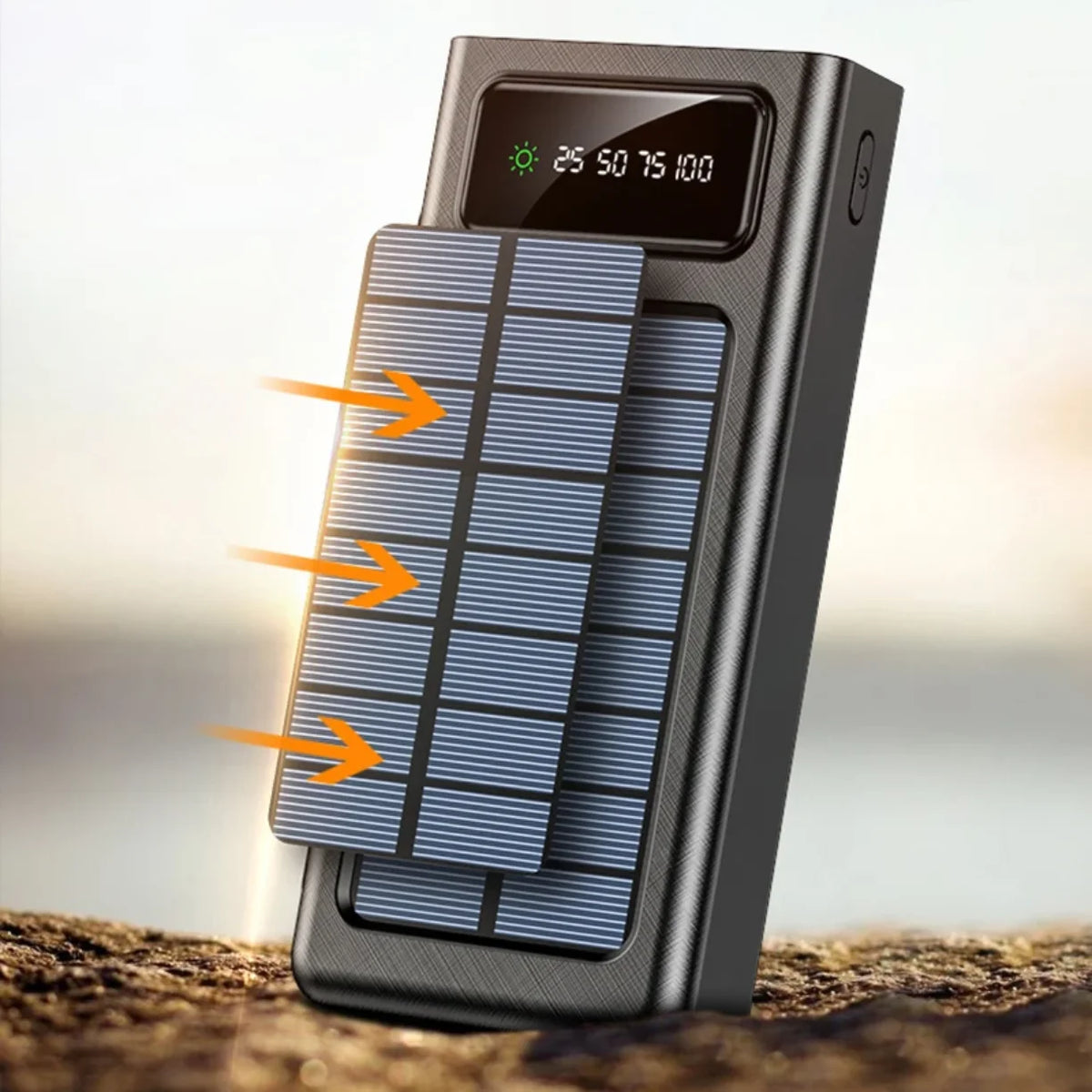 Solarni panel na power banku koji prikuplja energiju svetlosti