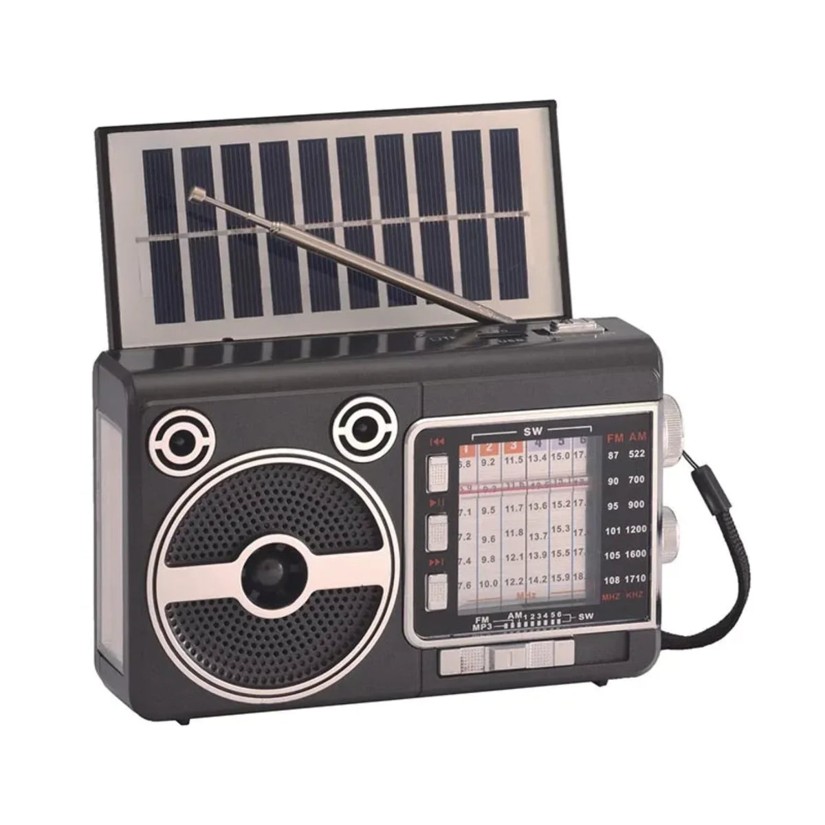 Solarni radio sa podignutim panelom i antenom