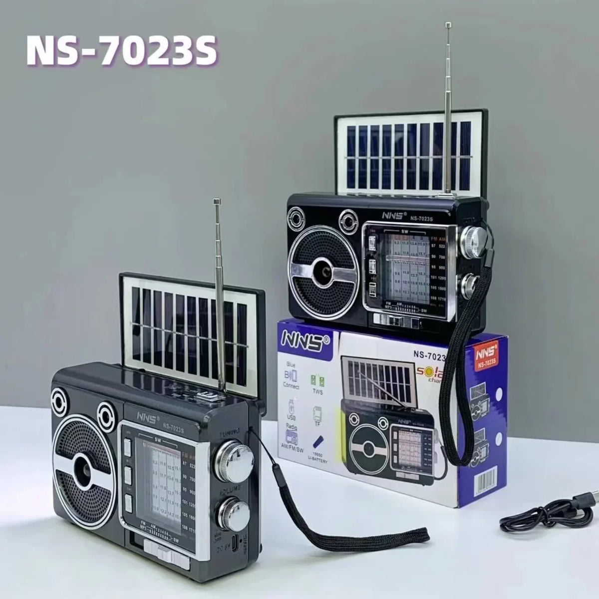 Solarni radio trostruki prikaz sa kutijom i kablom