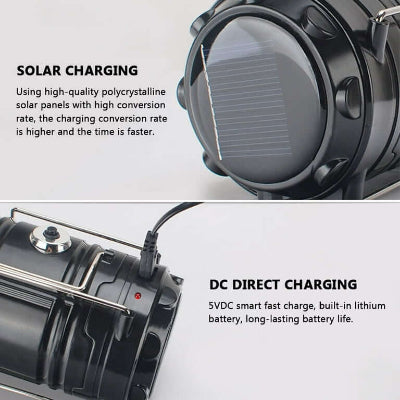 Detaljan prikaz solarnog panela i DC ulaza za punjenje LED lampiona.