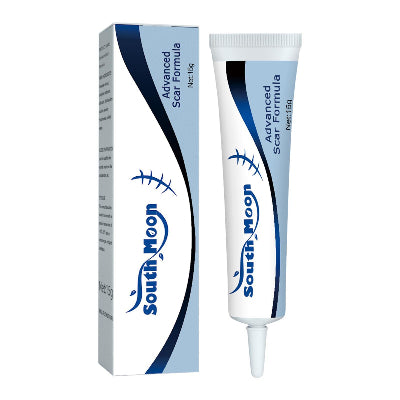 Krema za oziljke i strije South Moon u pakovanju. Pomoc za tretiranje oziljaka, hiperpigmentacije i nejednakog tona koze. Efikasna formula.