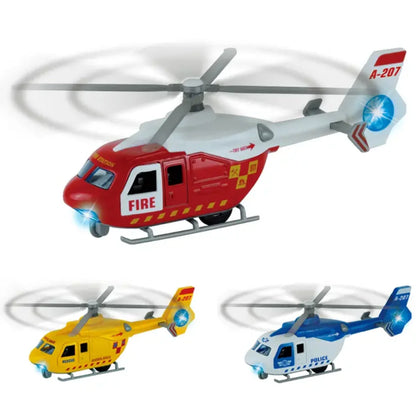 Tri spasavacka helikoptera igracke sa plavim svetlima