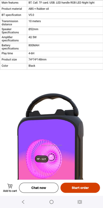 Tehnicke specifikacije karaoke bluetooth zvucnika HF-127 5W sa baterijom 800 mAh