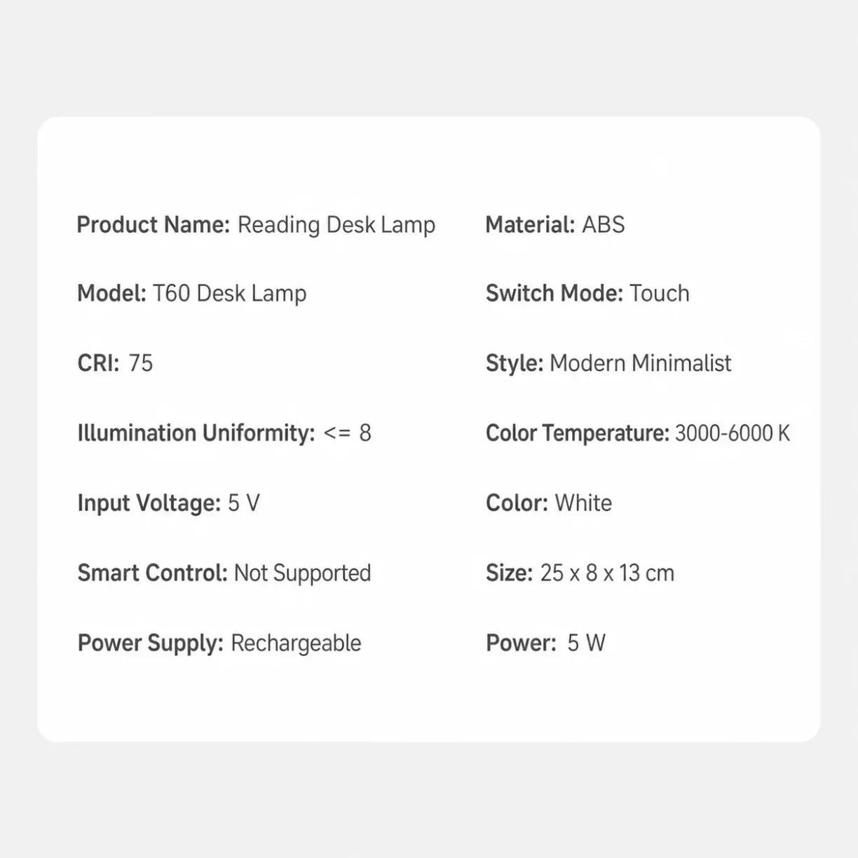 Tehnicke specifikacije T60 LED stone lampe za citanje