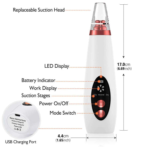 Detaljne specifikacije uredjaja za uklanjanje mitisera. Zamenjive glave, LED displej, indikator baterije, nivo usisavanja, USB punjenje.