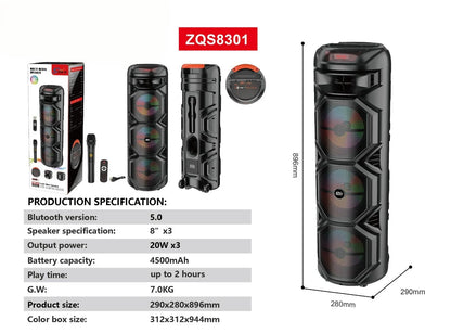 Tehnicke specifikacije velikog karaoke bluetooth zvucnika 3x8 inca