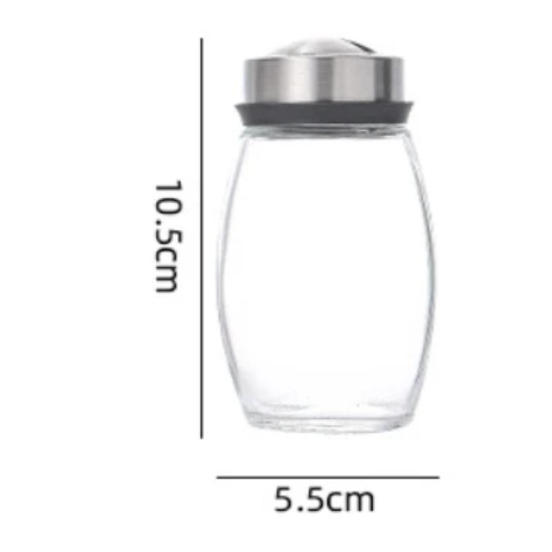 staklena bocica za zacine sa dimenzijama 10.5 cm visine i 5.5 cm precnika