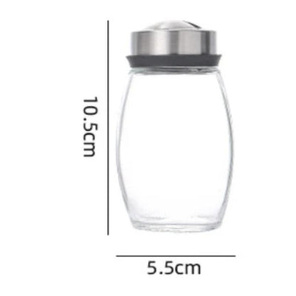 staklena bocica za zacine sa dimenzijama 10.5 cm visine i 5.5 cm precnika