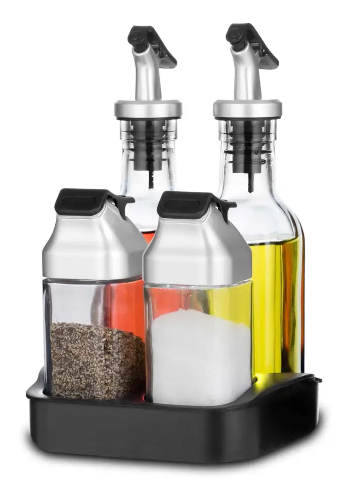 staklene boce za ulje sirce so i biber u stalku