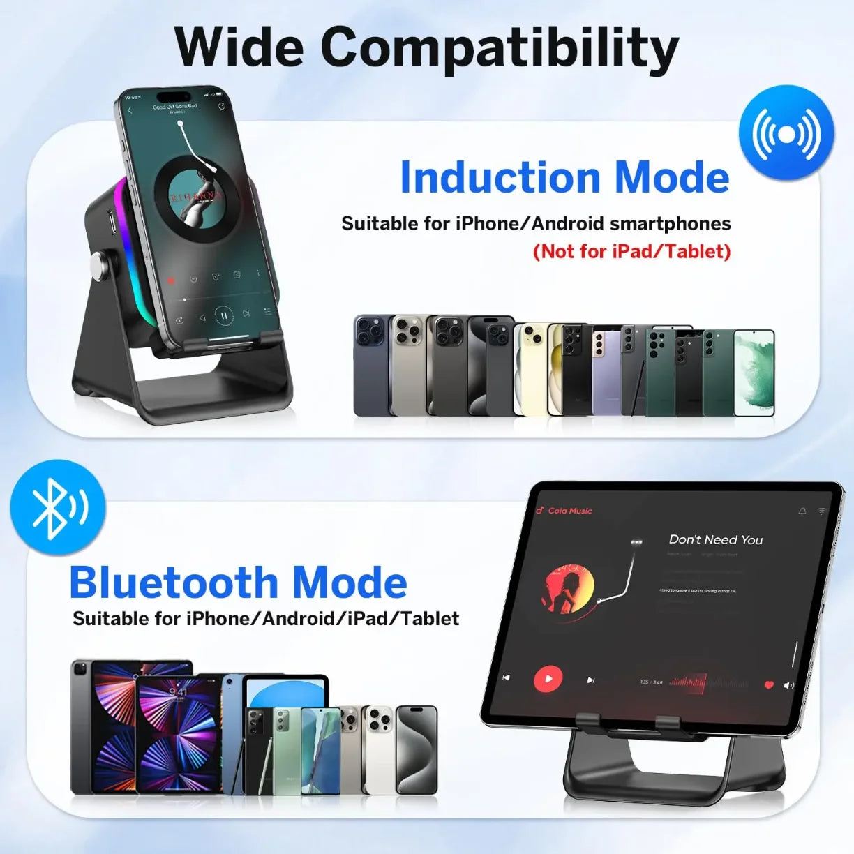 Siroka kompatibilnost stalka sa bluetooth zvucnikom za telefone i tablete