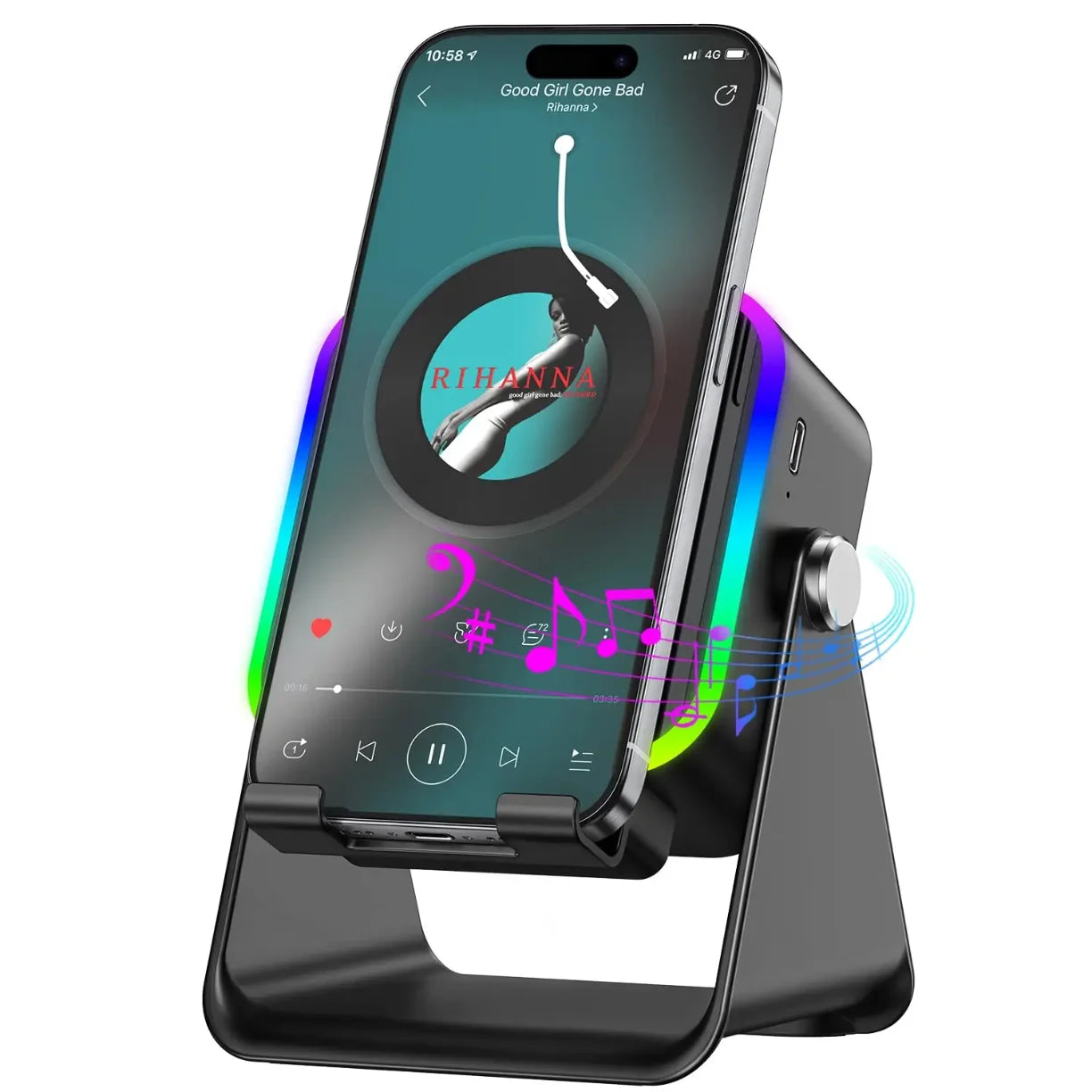 Stalak za telefon sa bluetooth zvucnikom i RGB osvetljenjem na stolu