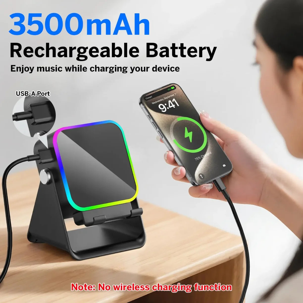 Stalak sa bluetooth zvucnikom i baterijom 3500mAh koji puni telefon preko USB porta