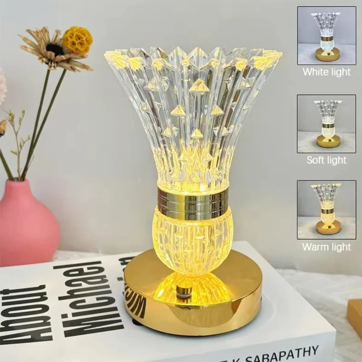 Stona LED lampa kristalni dizajn sa prikazom white soft i warm svetla