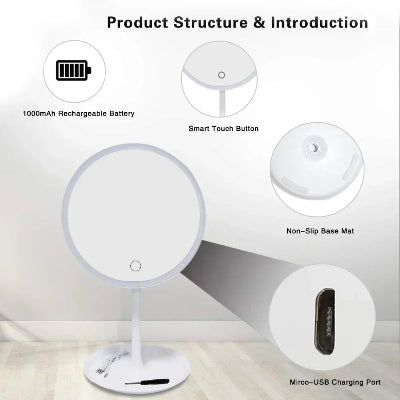 Struktura LED ogledala za sminkanje, detalji o punjenju, bazi i LED osvetljenju, prakticno i stabilno