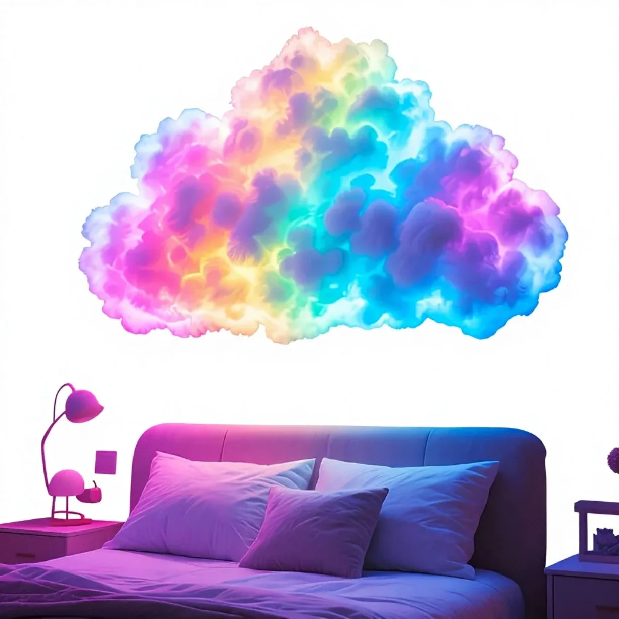 Svetleci RGB oblak iznad kreveta u spavacoj sobi