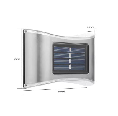 Tehnicki crtez solarne zidne lampe sa naznacenim dimenzijama. Detaljan prikaz mera za preciznu instalaciju.