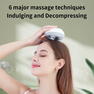 Zena koristi masazer za glavu primenjujuci 6 tehnika masaze za dekompresiju i uzivanje