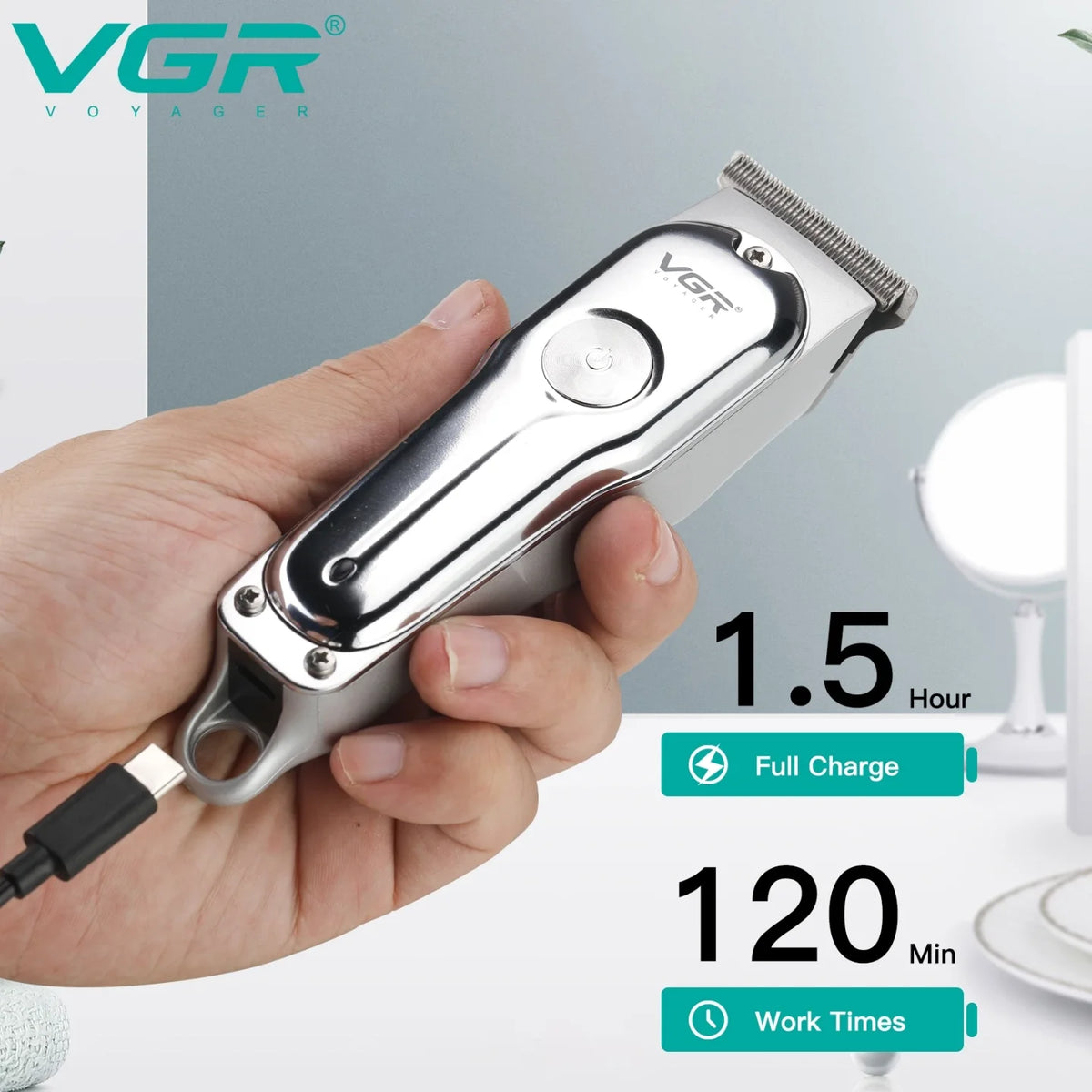 Trimer V-071 tokom USB punjenja sa oznacenim vremenom rada 120 min
