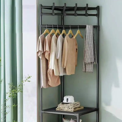  Metalni ugaoni stalak za garderobu, viseci deo i police. Funkcionalno resenje za uredan dom.