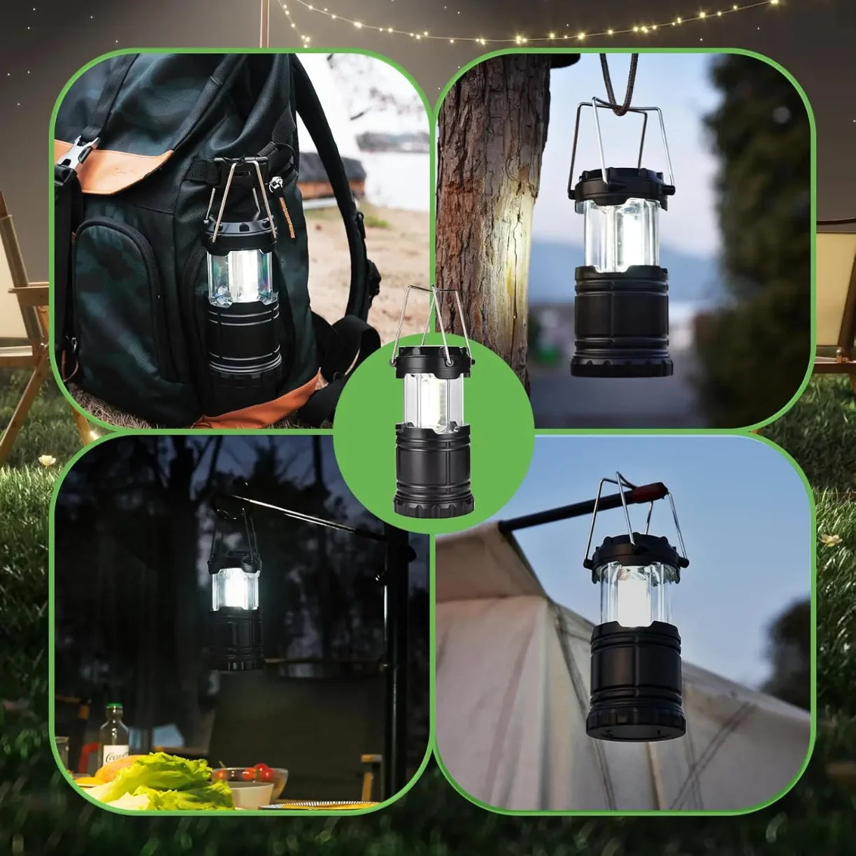 upotreba kamperske led lampe na rancu drvetu i kamp stolu