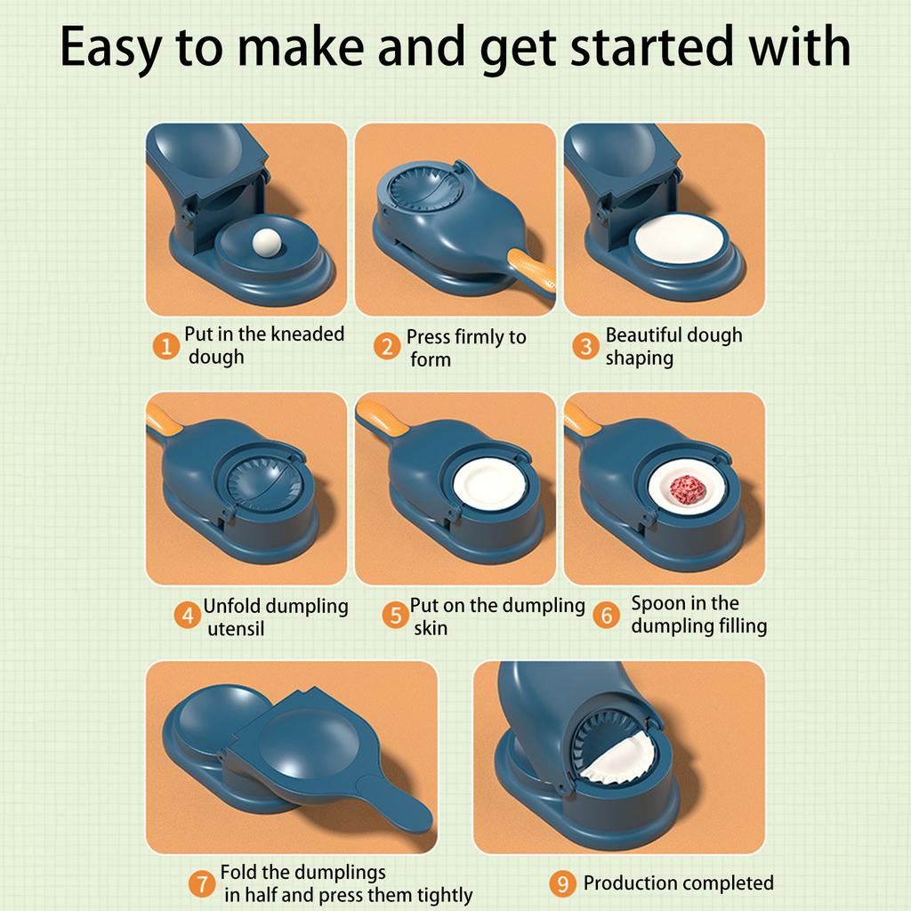 Graficki prikaz 9 koraka pripreme knedli od presovanja testa do gotovog proizvoda