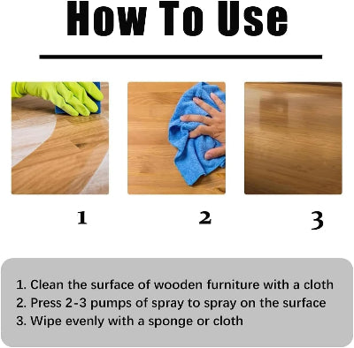 Uputstvo za korišćenje spreja sa pčelinjim voskom. Tri jednostavna koraka za čišćenje i poliranje drvenih površina.