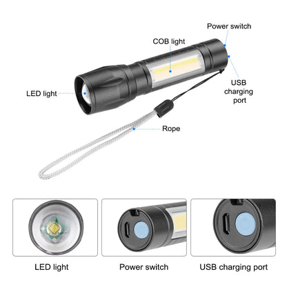 usb led lampa cob bocno svetlo port za punjenje i prekidac