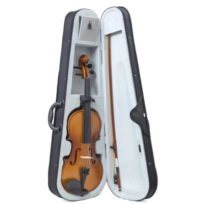 otvorena uspravna futrola sa decijom violinom i prostorom za pribor